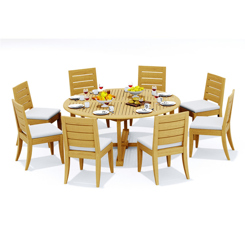 Ensemble de salle à manger en bois de teck Grade-A: table ronde et chaises sans accoudoirs Atnas, H 31 po x l 71 po x P 40 po