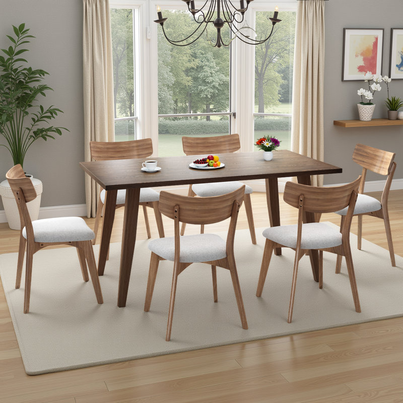 Ensemble de salle à manger de style Mid-Century - table à finition brune et 4 chaises rembourrées (capacité de 300 lb), Beige