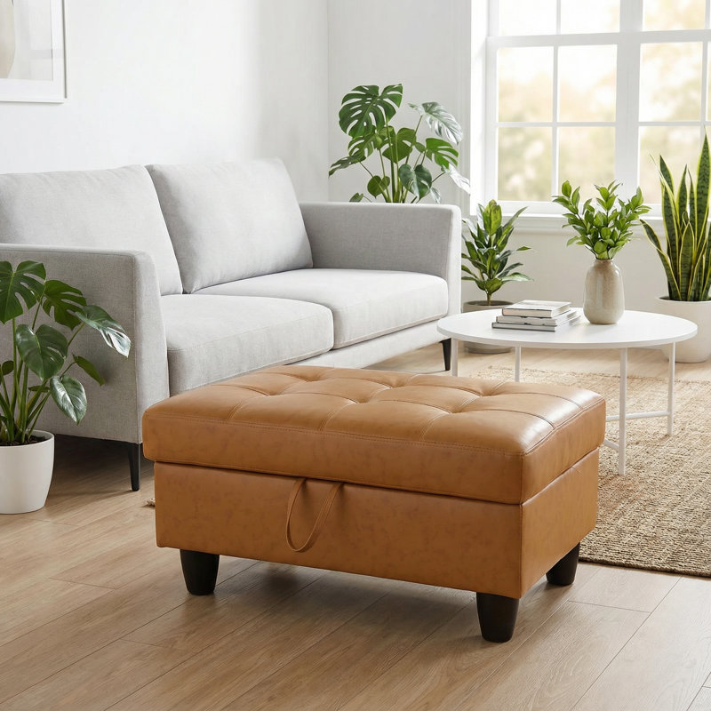 Repose-pieds avec rangement en faux cuir, Curcuma