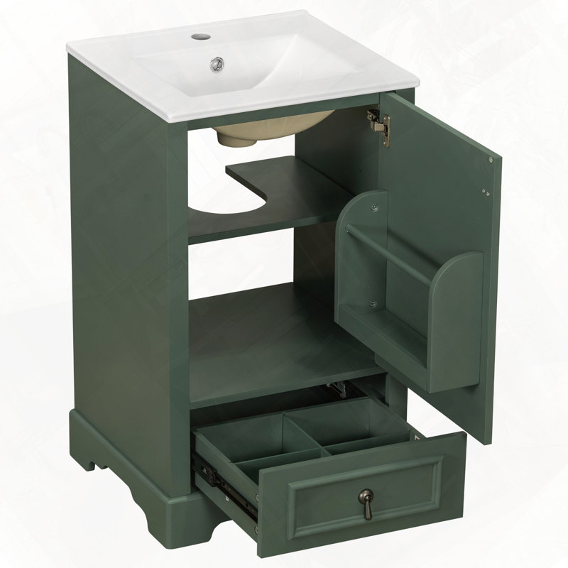 Meuble-lavabo moderne avec lavabo en céramique et rangement intelligent, Vert