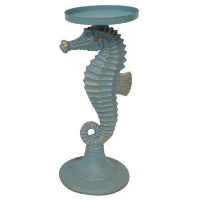 Polyresin Turquoise Seahorse Candle Holder For Pillars, Votive, and Tea Candles