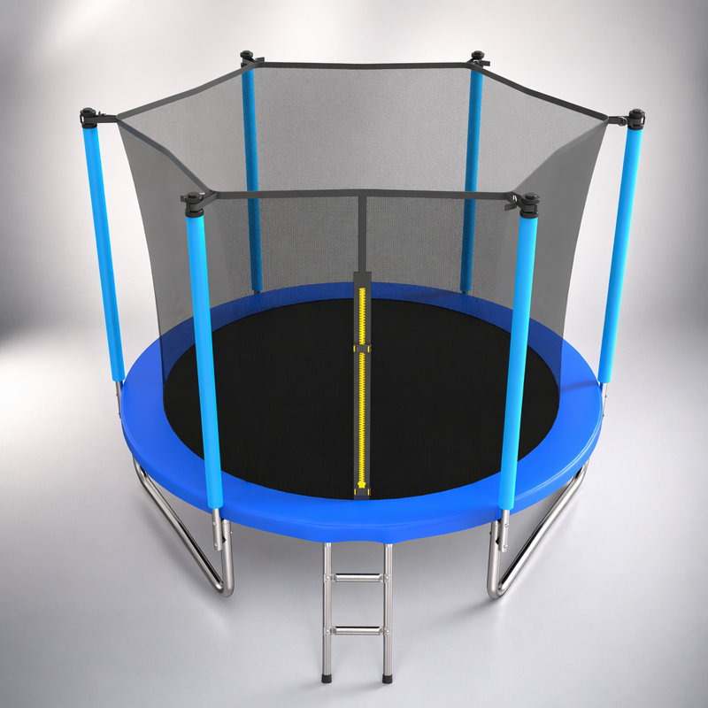Trampoline bleu 8 pi avec filet de sécurité, panier de basketball et échelle pour enfants