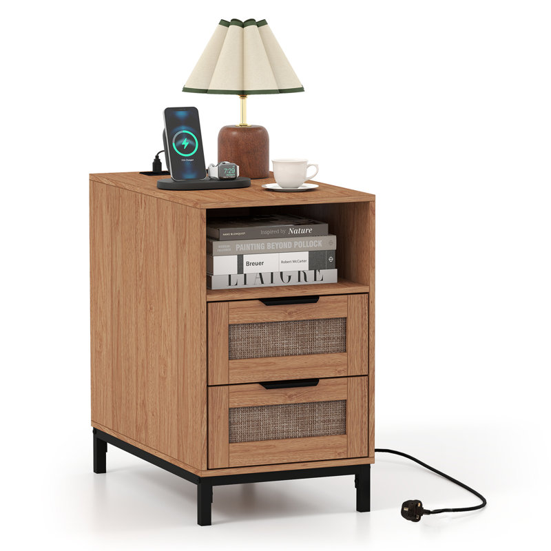 35cm W Metal Bedside Table, Brown
