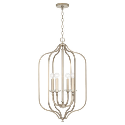 Hall 4 lumières l 18 po x H 32 po en champagne brossé avec colonne en acrylique et bobeches