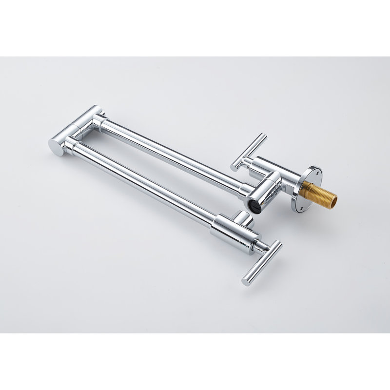 Folding Kitchen Pot Filler, Wall Mounted, 360 Rotation, Brass Construction, Plating, Double Handle Function For Quiet And Smooth Water Flow, Function, Coating