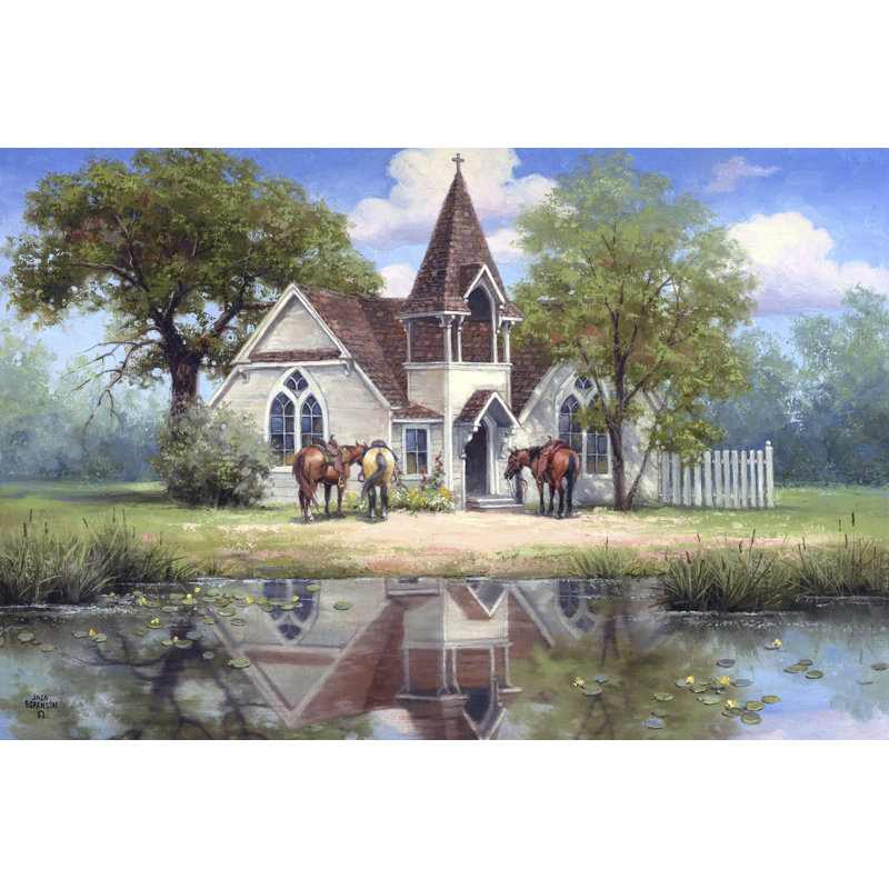 «Reflections Of A Country Church» par Jack Sorenson - reproduction d'art sur toile tendue, H 8 po x l 12 po x P 1,25 po