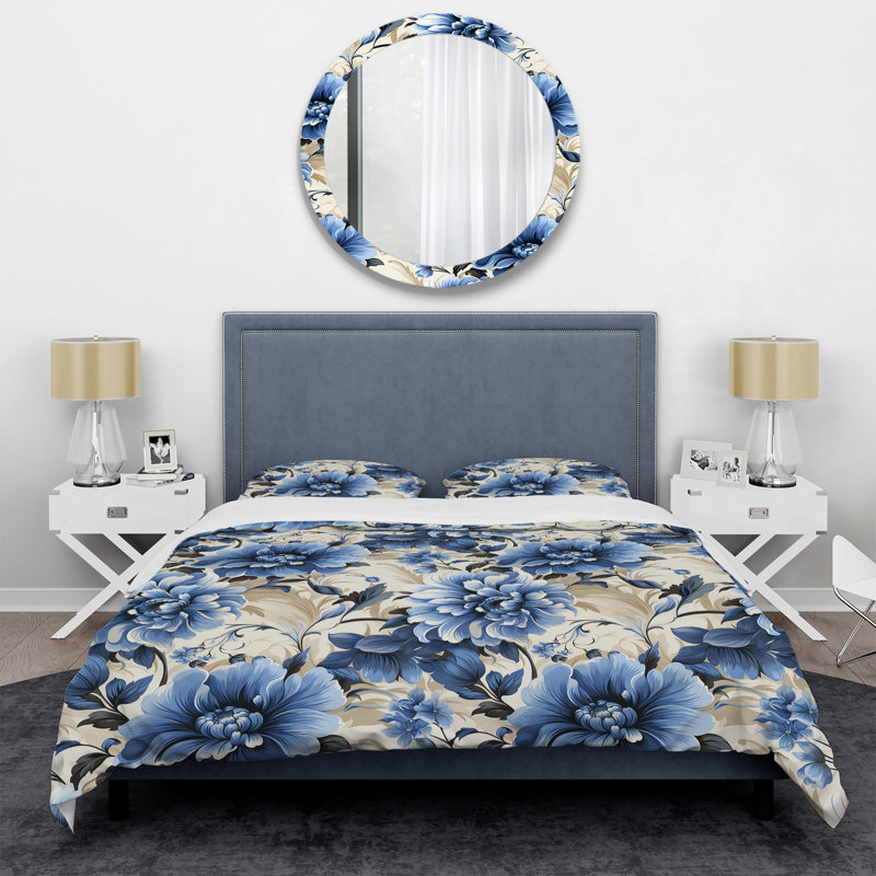 Ensemble de housse de couette Cobalt Blue Filigree Victorian, Housse de couette simple + 1 taie décorative stan