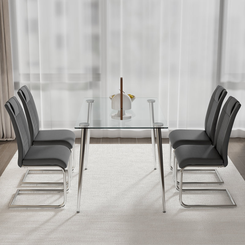Ensemble de salle à manger 5 pièces l 51,2 po - Table en verre avec chaises grises et 4 sièges