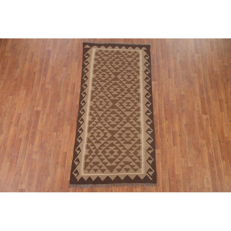 Tapis géométrique réversible en laine Kilim 3 x 7