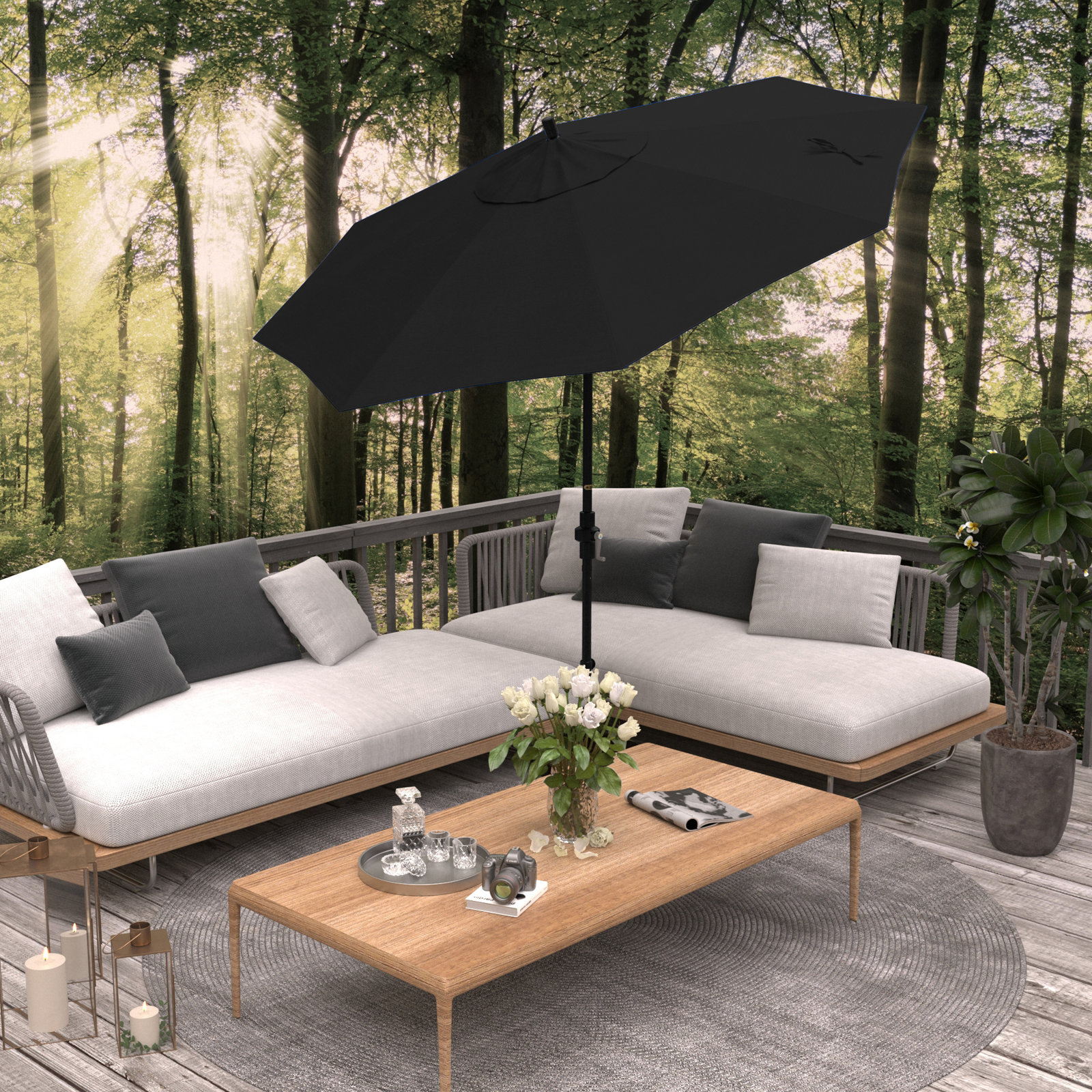 Santana 9' Umbrella, Black, Welfleet Steel Outdura®