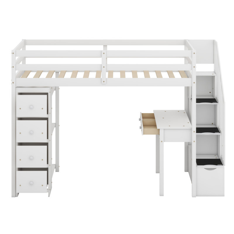Lit mezzanine avec tiroirs de rangement, Blanc