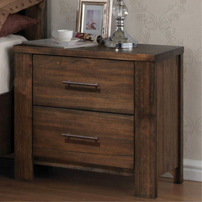 Oak Finish Two - Drawer Nightstand, 16 Inches Deep, Classic Style For Bedroom, Center Metal Glide, No Assembly Needed, Tabletop Presentation Display
