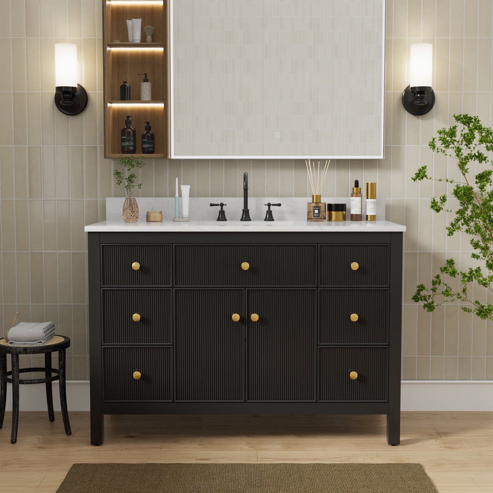 Dee 48" Single Bathroom Vanity, Black/Gold