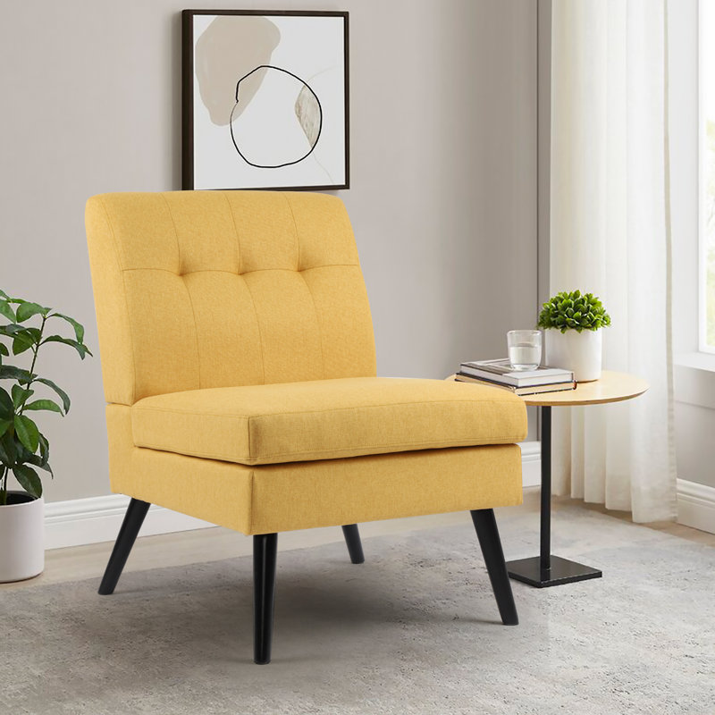 Fauteuil de chambre large Kamna, Mélange de polyester jaune