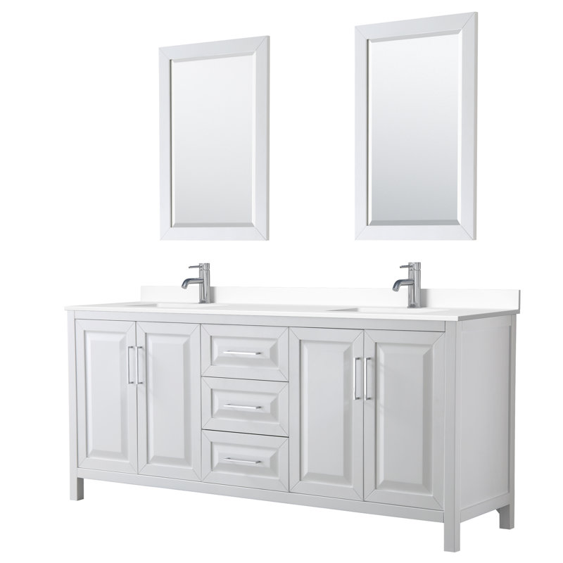 Daria 72" Double Bathroom Vanity Set with Mirror, Dark Blue, Matte Black, 80"