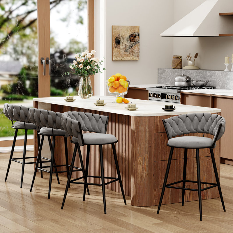 Upholstered Counter Stool With Metal Frame, Gray, Bar Stool (30” Seat Height)