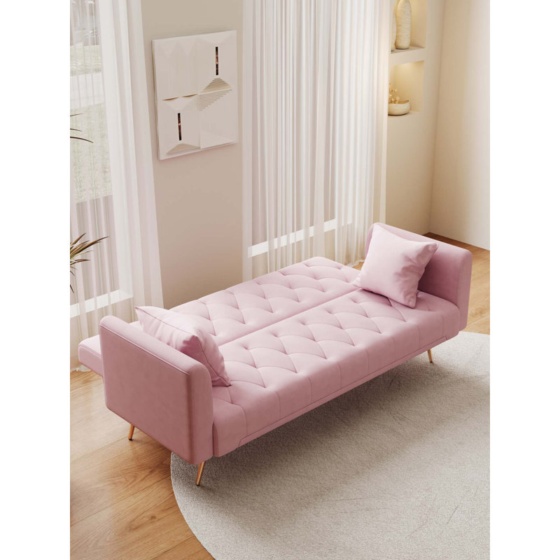 71" Convertible Double Folding Living Room Sofa Bed, Pink