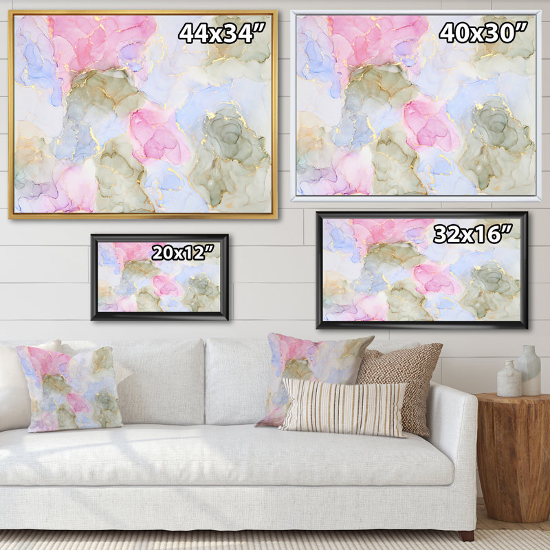 Mauve et bleu, luxe abstrait, fluide VI - peinture sur toile, H 12 po x l 20 po x P 1 po, Cadre flottant noir