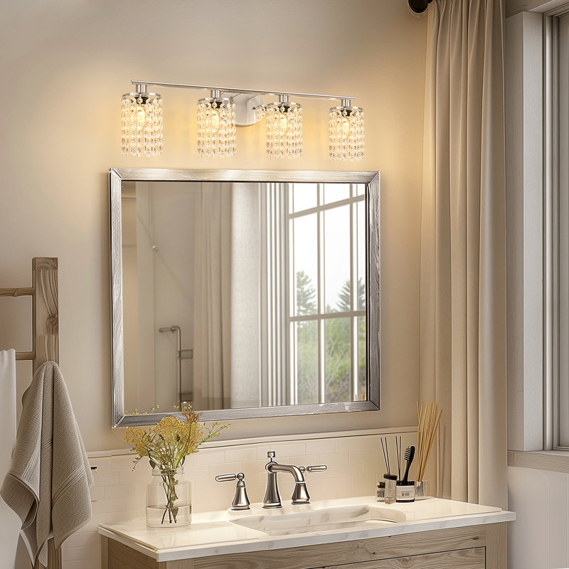 Ayushma Crystal Cylinder Dimmable Bathroom Vanity Lights, Chrome, 4