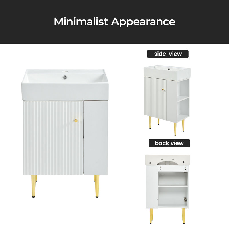 Meuble-lavabo sur pied simple 21,6 po avec plateau en marbre de culture Merieme