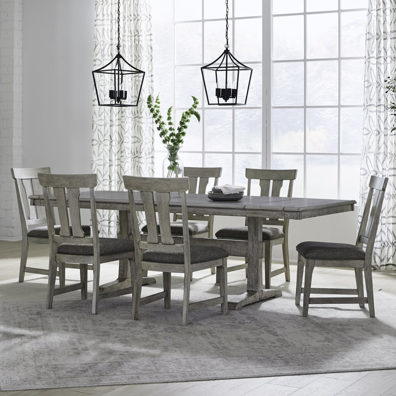 Merkle Trestle Dining Table Set, 7 Pieces: Table, 6 Chairs