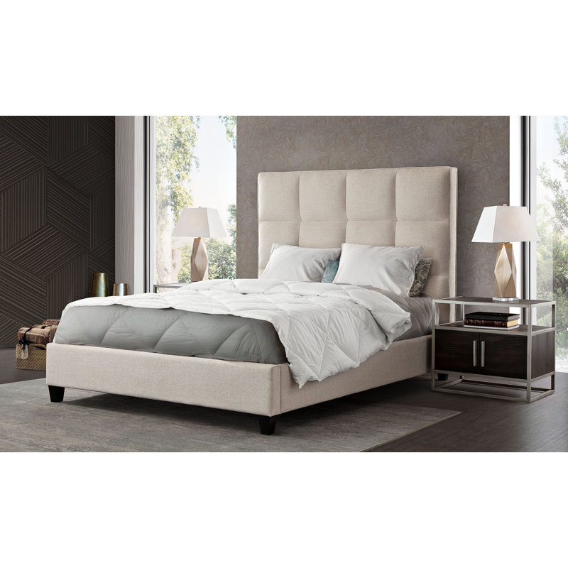 Devon Grid Tufted Eastern King Bed In Sand Fabric, King