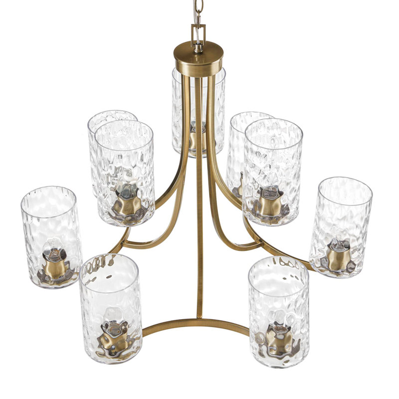 Lustre rond à niveaux 9 lumières avec abat-jour en verre texturé