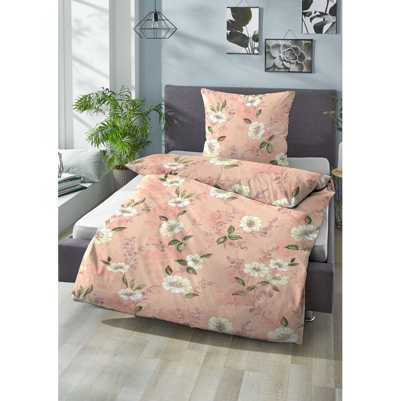 Cotton Floral Duvet Cover Set with Pillowcases Included, 155 x 220 cm