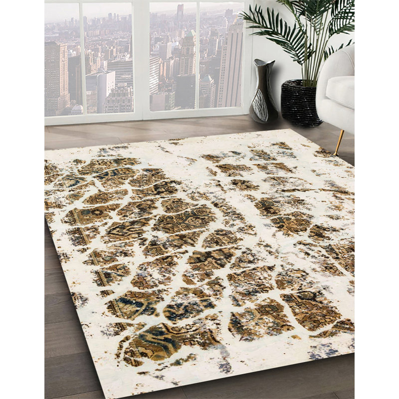 Tapis jaune vert en laine Power Loom, Carré 6 pi