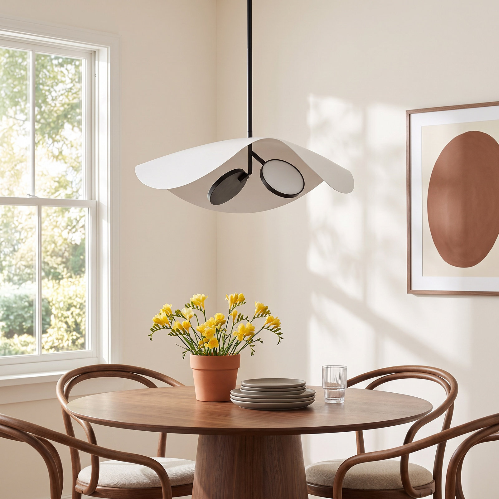 Hinton 2 Light Metal LED Pendant, White/Black