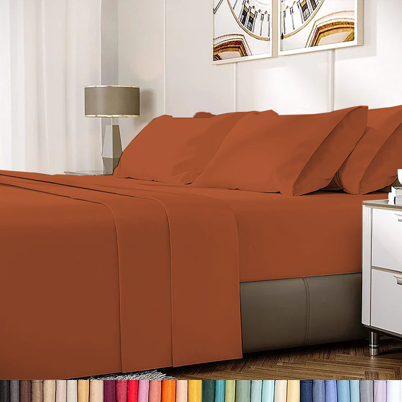 Ensemble de draps en rayonne de bambou 6 pièces , Ensemble de draps pour lit double + 1 drap-housse , Tombée d'orange