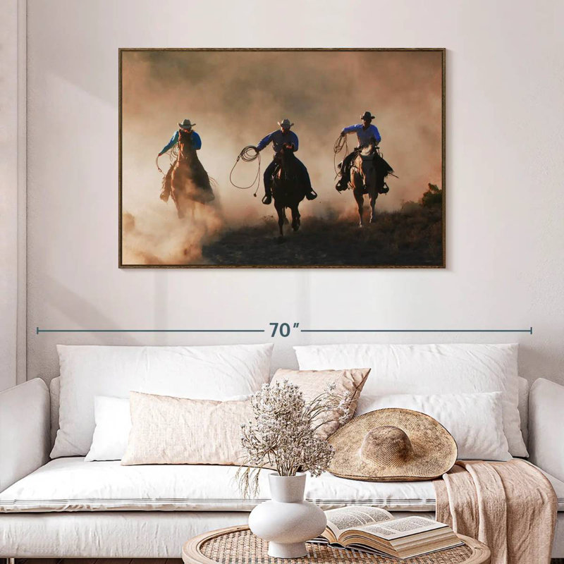 Western Sundown, 46 po x 31 po, Cadre flottant noyer