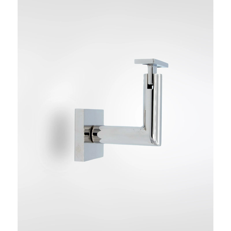 Surface Mount Handrail Bracket with Square Rose and Flat Plate, Polish Stainless Steel