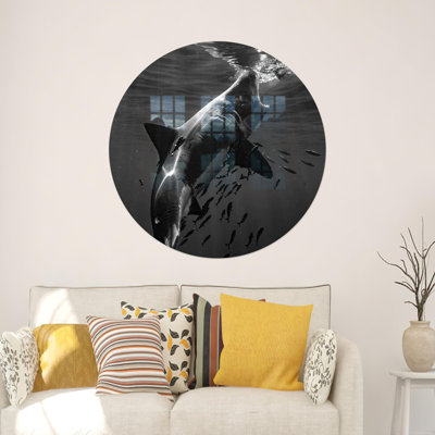 Personalized Shark And Small Fishes Glass Art Wall Hanging Perfect For Loft Or Cave As A Unique Gift