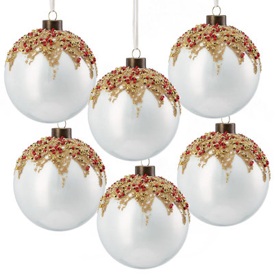 D3,9 po, boules de Noël décoratives, boules de Noël suspendues en verre pour décorations de fêtes, lot de 6