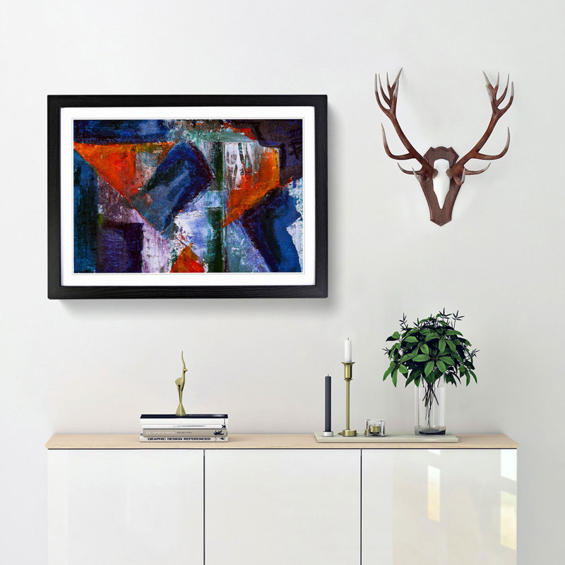 Abstract Art Painting Vol.133 by S.Johnson - Framed Print, 62cm H x 87cm W x 2cm D, Black Framed