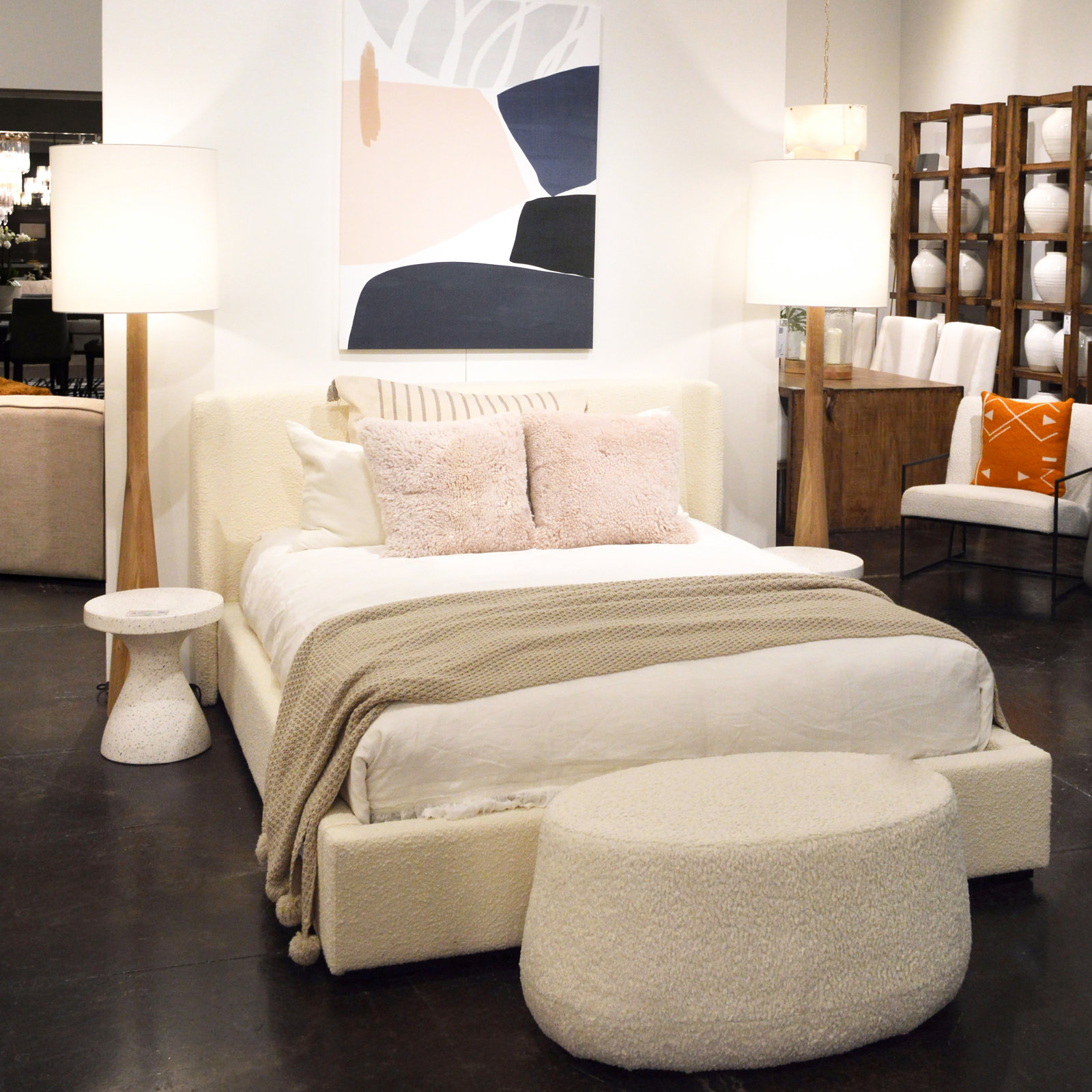 Wolcott Upholstered Platform Bed, Cream, King