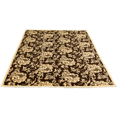 One-of-a-Kind 8'0" X 9'9" New Age Wool Area Rug in Cream/Dark Brown