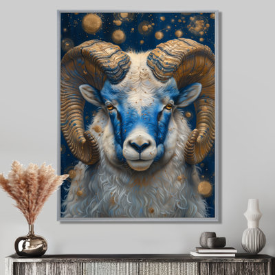 Blue Gold Astrology Starlight Serenade Aries II - Astronomy Aries Wall Art Living Room