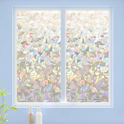1 Piece 3D Static Stained Glass Sticker, 11.8 x 39.3 Inch Static Rainbow Window Privacy Sticker for Bedroom, Bathroom