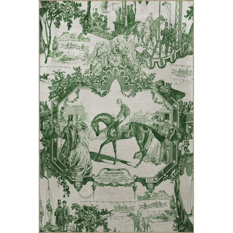 Tapis décoratif moderne à motif de cheval vert et vert, Rectangle 5 pi x 7 pi 7 po