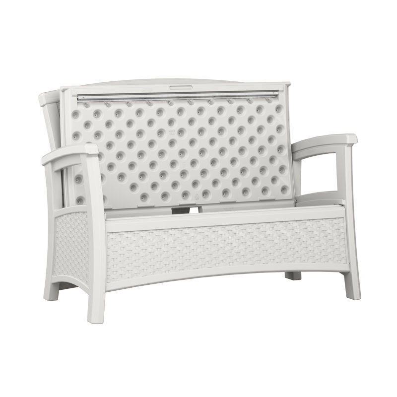 White Resin Wicker Outdoor Loveseat with Storage