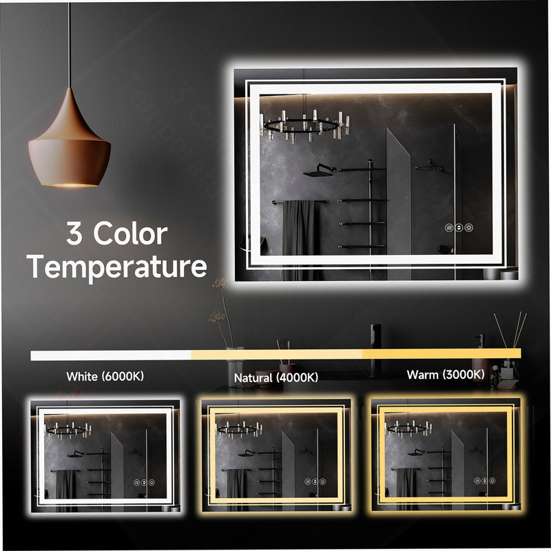 Frameless LED Bathroom Mirror,Smart Mirror, Square, 38" x 38"