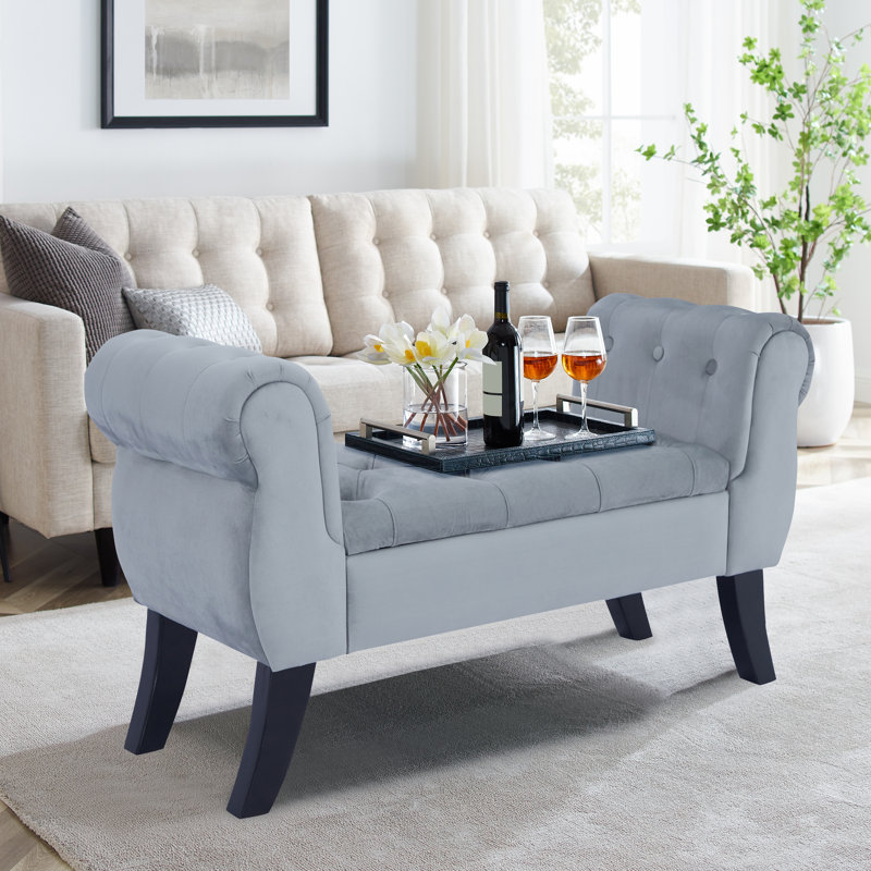 Banc de rangement rembourré en velours Sotheary, Gris