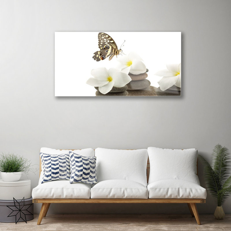 Butterfly Flower Stones 1 Piece Wall Art on Glass