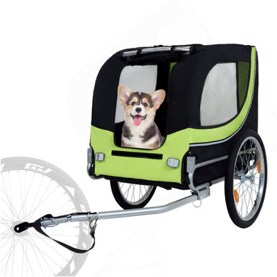 Grande remorque pliante pour chiens avec support pour animaux tout-terrain d'une capacité de 66 lb, structure en acier durable pour le cyclisme, le jogging, le camping et les aventures en plein air, noir-vert