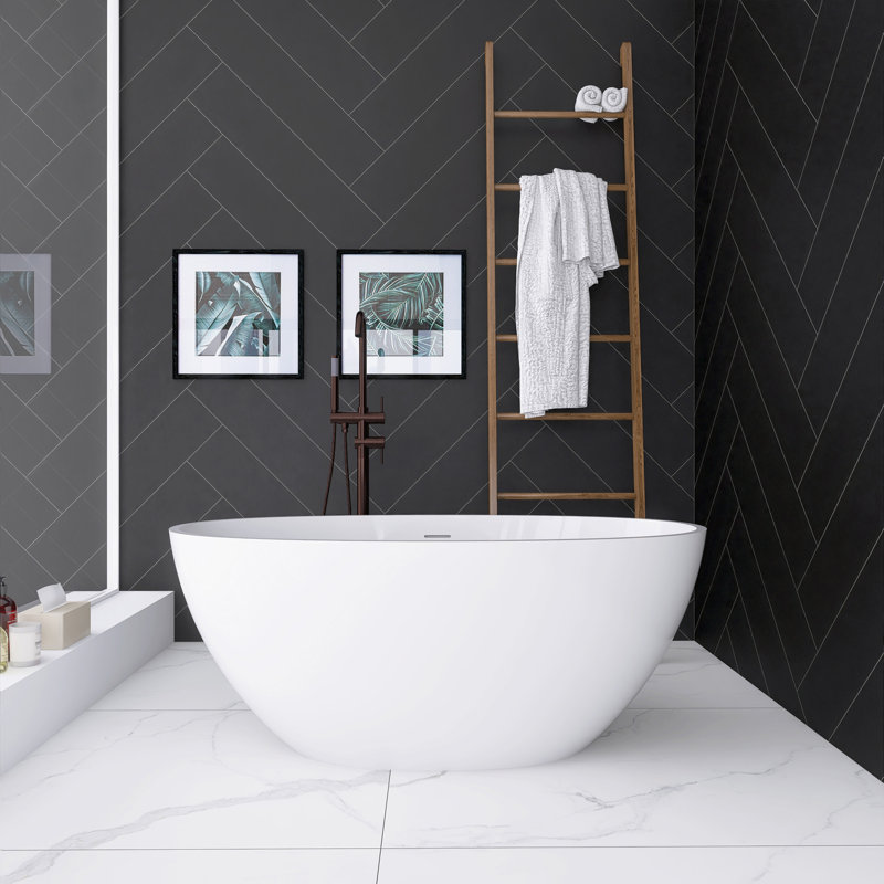 55 po X 30,7 po Baignoire de trempage autoportante à surface solide, Blanc mat