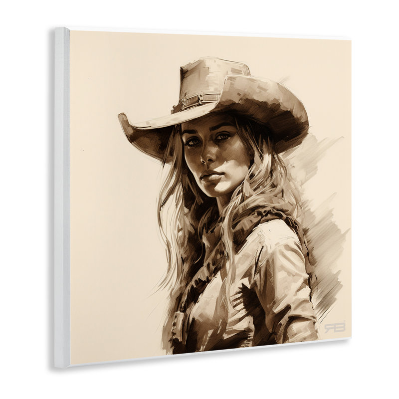 «Western Cowgirl Gaze», art mural sur bois par RB