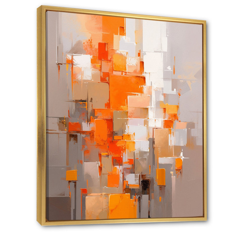 Belkys orange brun brisé les réalités - cubisme, art mural, Cadre flottant doré, H 44 po x l 34 po x P 1,5 po