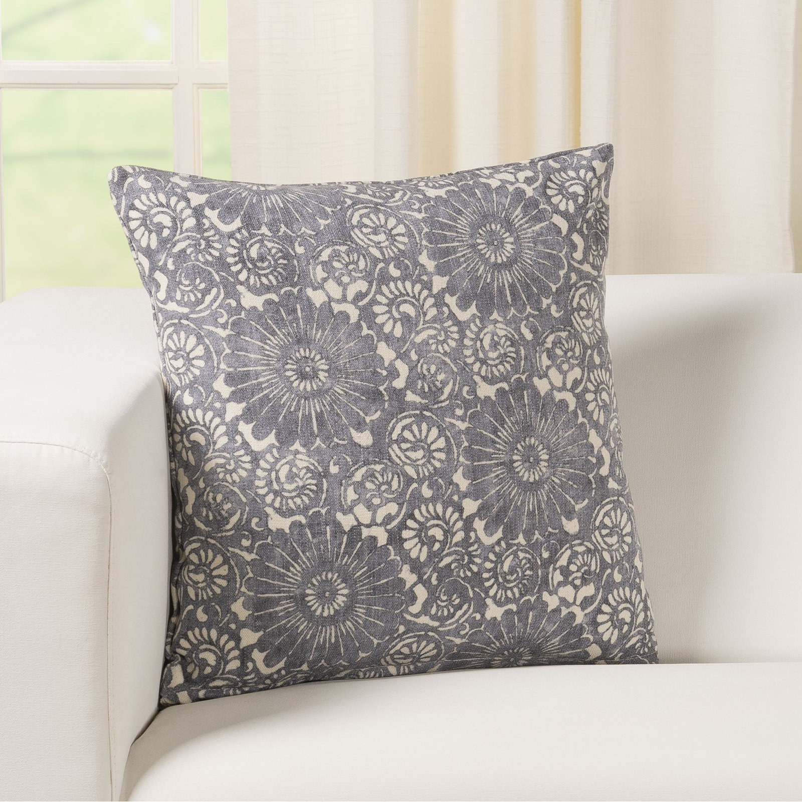 Hansah Throw Pillow, Ink Floral, Square 18", Polyester